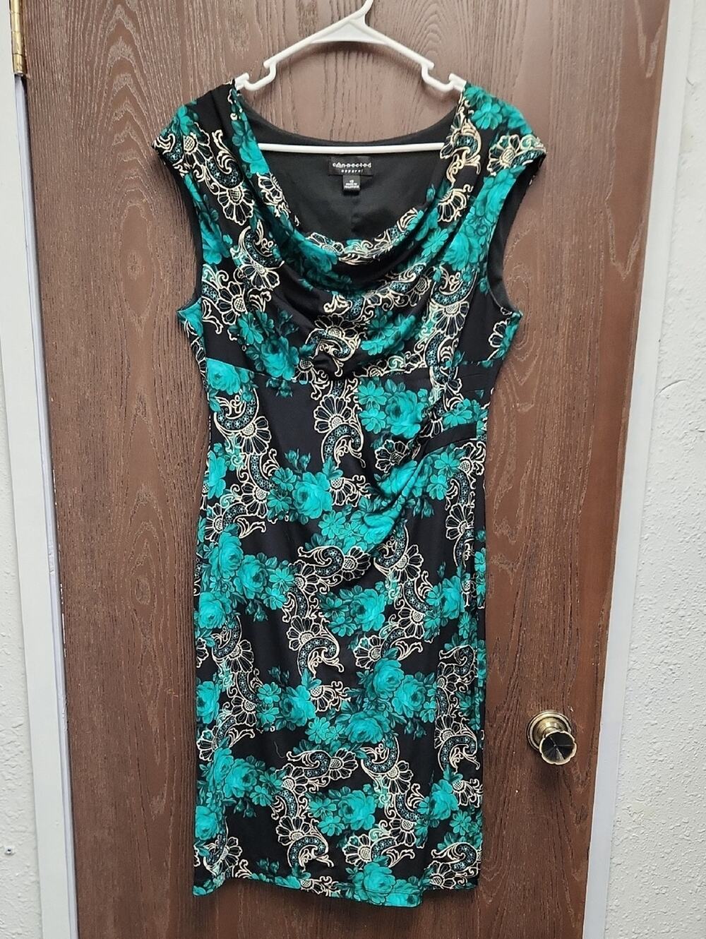 connected apparel Teal Floral Cowl Neck Midi Dress